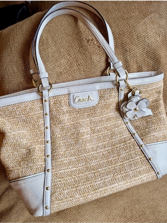 Coach Handbags - Coach Alex Straw Tote in
Natural/Parchment - Rare Style w/ Charm & Hang Tag EUC